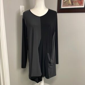 Sun Kim Two Tone Colorblock Lagenlook Tunic Black Gray Mature Artsy Teacher 1X